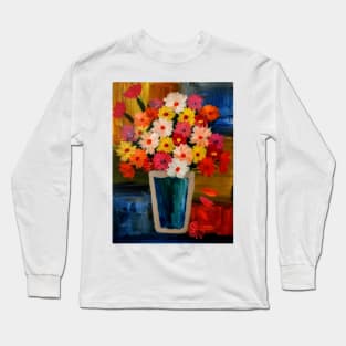 Color block background  and abstract mixed flowers in a metallic vase Long Sleeve T-Shirt